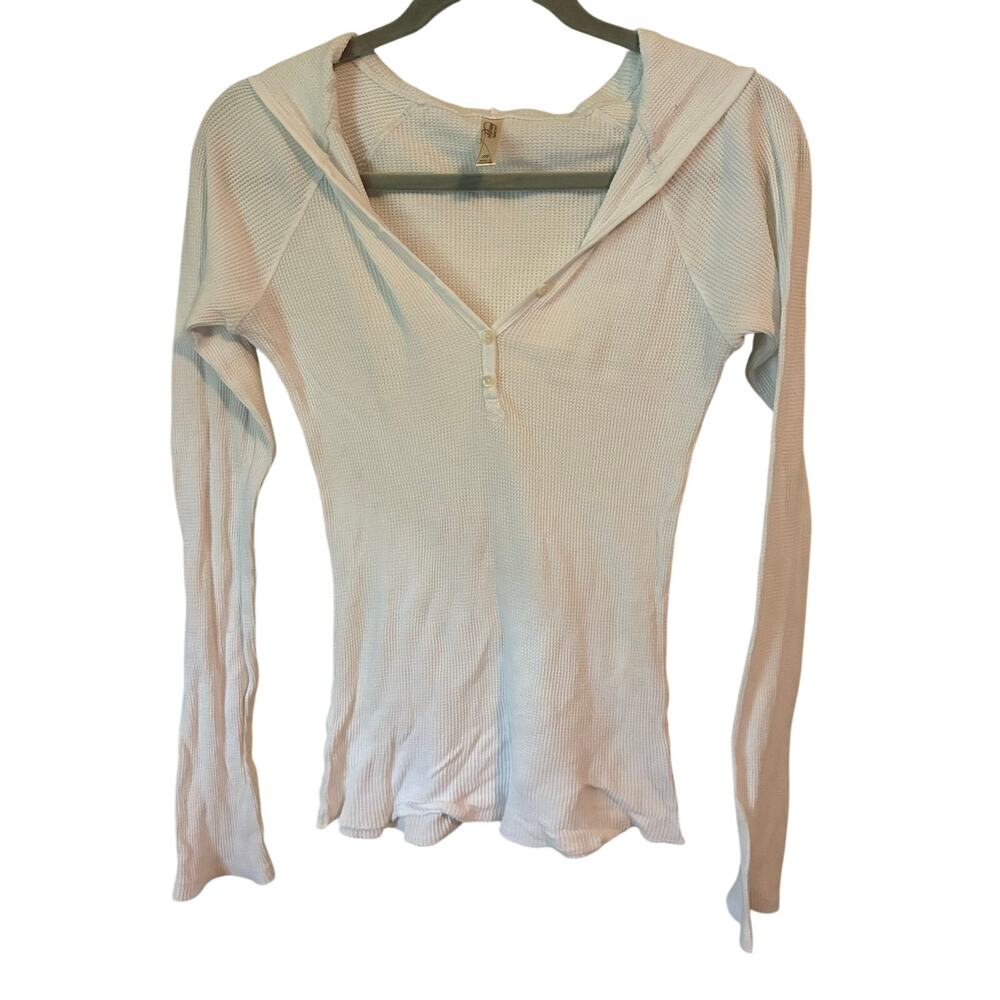 Old Navy Perfect Fit Thermal Henley Top Women M White Waffle Knit Y2K Bella Swan